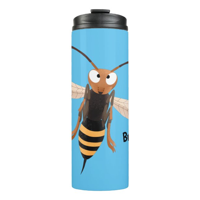 Funny angry hornet wasp cartoon illustration thermal tumbler (Front)