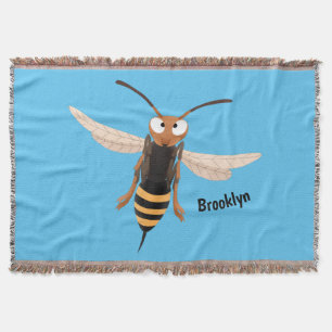 Funny angry hornet wasp cartoon illustration throw blanket
