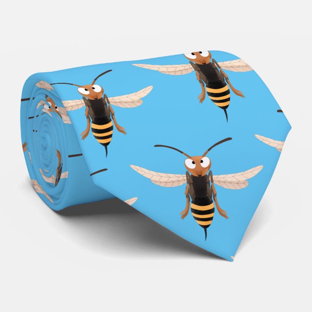 Funny angry hornet wasp cartoon illustration tie (Rolled)