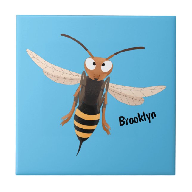 Funny angry hornet wasp cartoon illustration tile (Front)