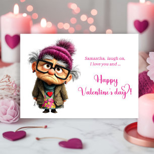 Funny Angry Lady In Bright Pink Valentine’s Day  Holiday Card