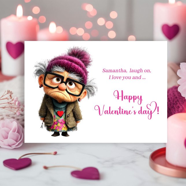 Funny Angry Lady In Bright Pink Valentine’s Day  Holiday Card (Funny Angry Lady In Bright Pink Valentine’s Day Card)