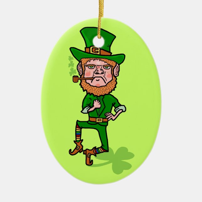 Funny Angry Lucky Irish Leprechaun Ceramic Tree Decoration (Front)
