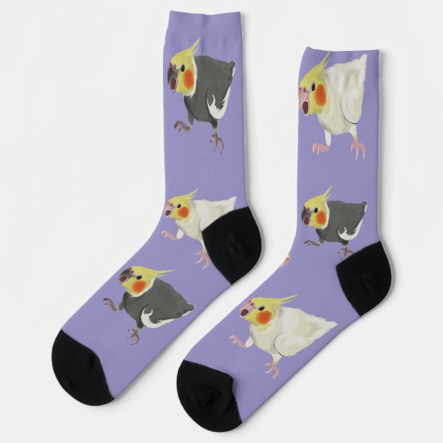 Funny Angry Normal Grey Lutino Cockatiels Socks (Left)