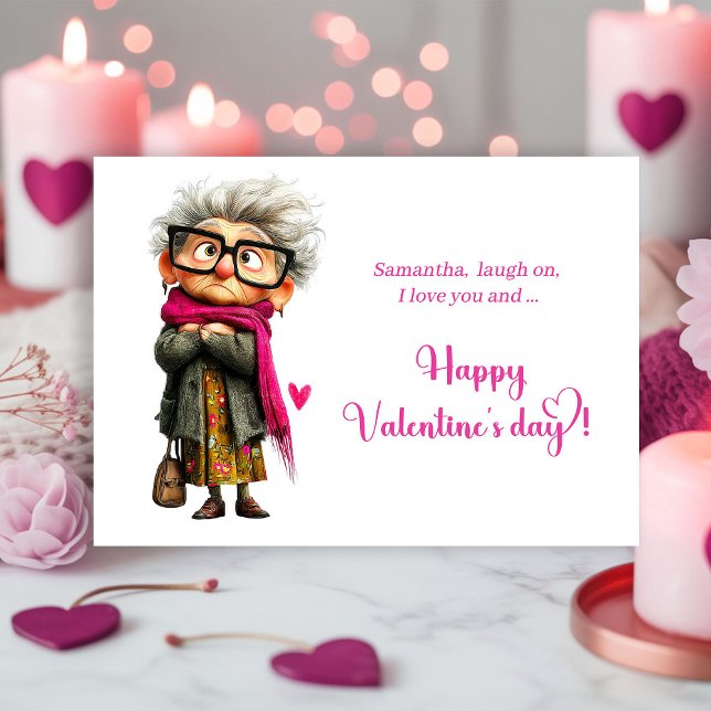 Funny Angry Old Lady Valentine Card Hot Pink (Funny Angry Old Lady Valentine Card Hot Pink)