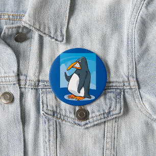 Funny Angry Penguin Cartoon Cool Waving  7.5 Cm Round Badge