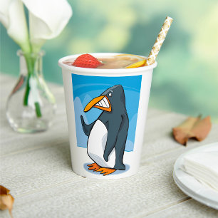 Funny Angry Penguin Cartoon Cool Waving  Paper Cups