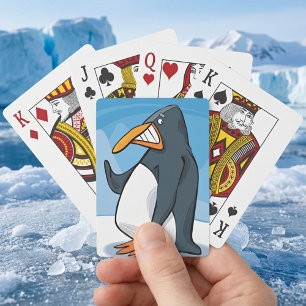 Funny Angry Penguin Cartoon Cool Waving Playing Cards