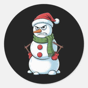Funny Angry Snowman Christmas With Santa Hat  Classic Round Sticker