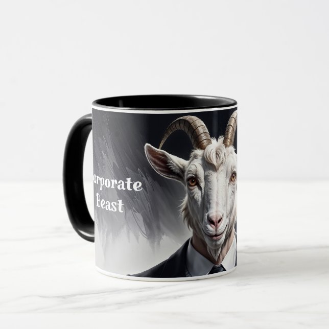 Funny animal boss surreal suited goat character mug (Front Left)