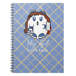 Funny Animal Cartoon Blue White Gold for Kids  Notebook