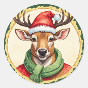 Funny Animal Christmas Favourites - Deer 2 Classic Round Sticker