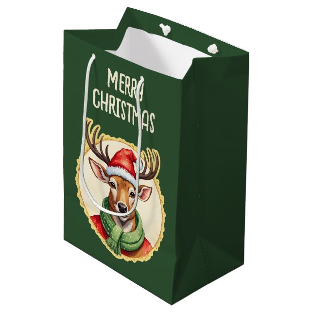 Funny Animal Christmas Favourites - Deer 2 Medium Gift Bag (Front Angled)