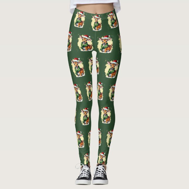 Funny Animal Christmas Favourites - Fawn 1 Leggings (Front)