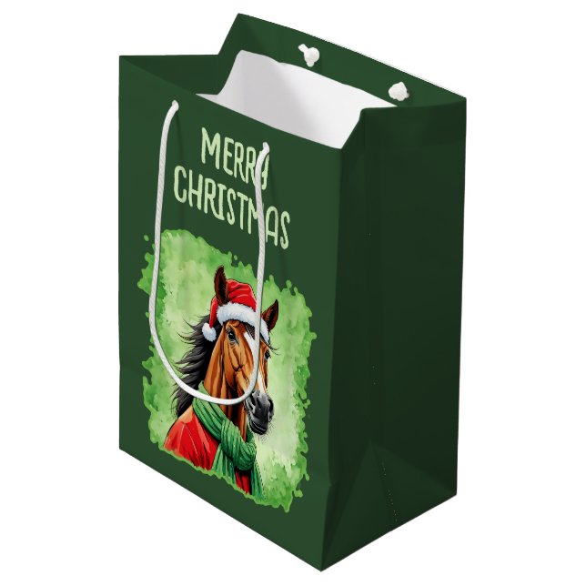 Funny Animal Christmas Favourites - Horse 6 Medium Gift Bag (Front Angled)