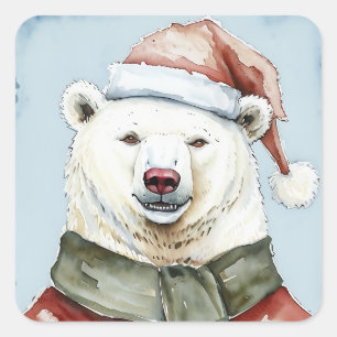 Funny Animal Christmas Favourites - Polar Bear 1 Square Sticker