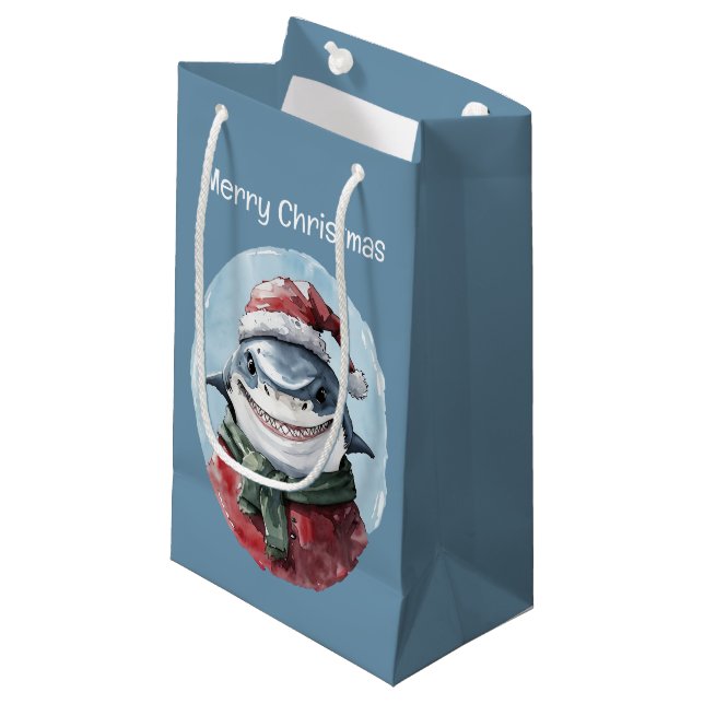 Funny Animal Christmas Favourites - Shark 1 Small Gift Bag (Front Angled)