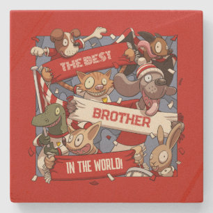 Funny Animal Fans Best Brother Editable Cartoon Stone Coaster