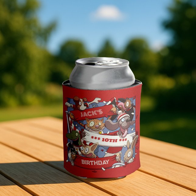 Funny Animal Fans Birthday Add The Name Cartoon Can Cooler (Creator Uploaded)