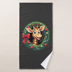 Funny Animal Giraffe Meme Face Festive Xmas T-Shir Bath Towel