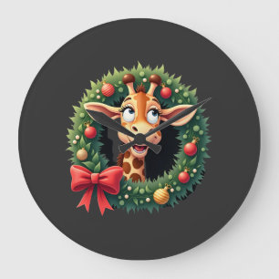 Funny Animal Giraffe Meme Face Festive Xmas T-Shir Large Clock