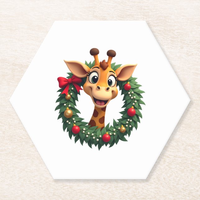 Funny Animal Giraffe Meme Face Festive Xmas T-Shir Paper Coaster (Front)