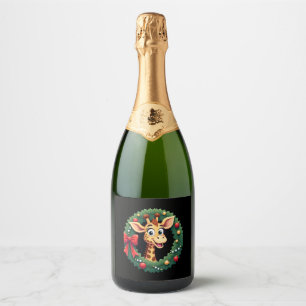 Funny Animal Giraffe Meme Face Festive Xmas T-Shir Sparkling Wine Label