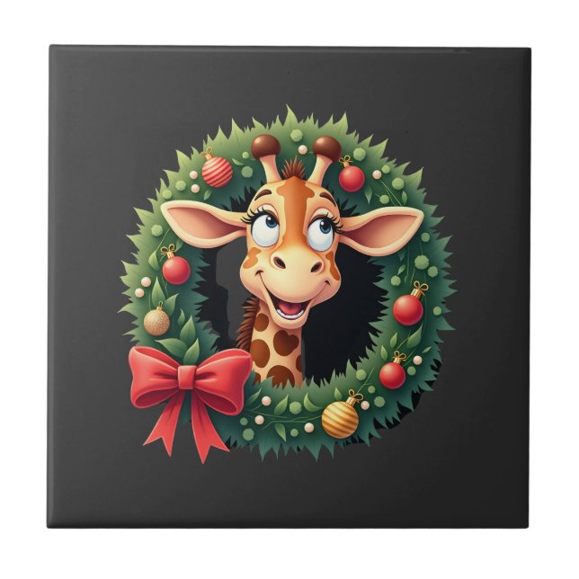 Funny Animal Giraffe Meme Face Festive Xmas T-Shir Tile (Front)