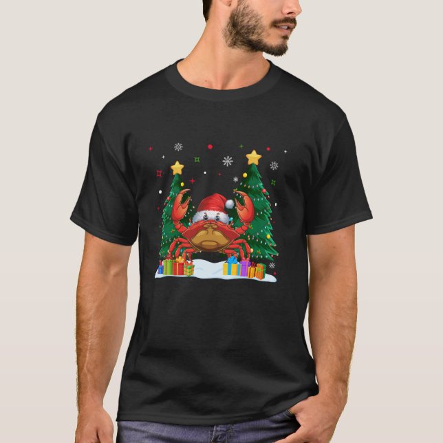 Funny Animal Lovers Crab Santa Hat Ugly Christmas  T-Shirt (Front)