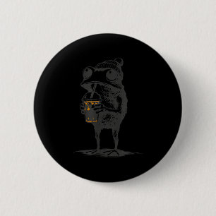 Funny animal meme frog drinking iced coffee men 6 cm round badge