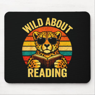 Funny animal meme wild about reading cheetah book mouse pad