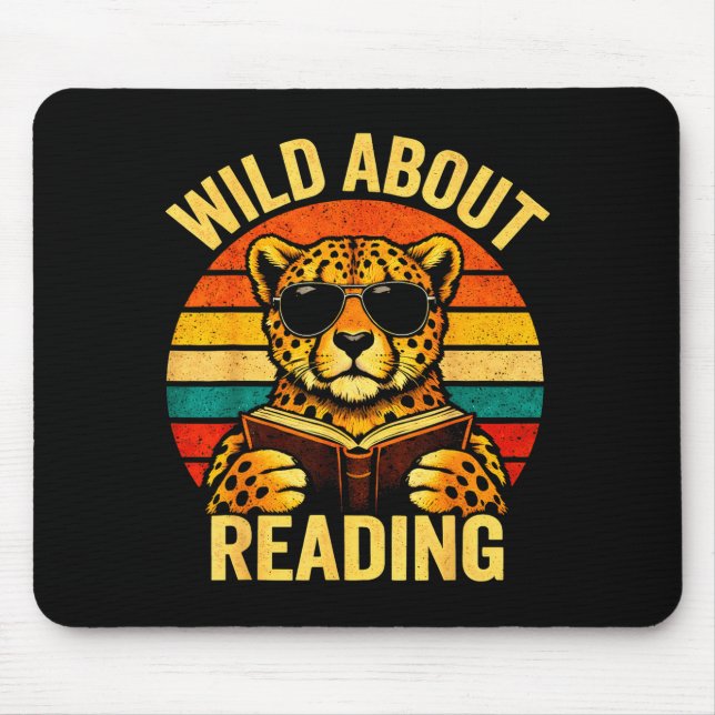 Funny animal meme wild about reading cheetah book mouse pad (Front)