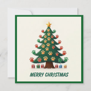 Funny Animal Paws Green Modern Christmas Tree  Holiday Card