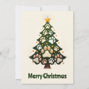 Funny Animal Paws Green Modern Christmas Tree Holiday Card