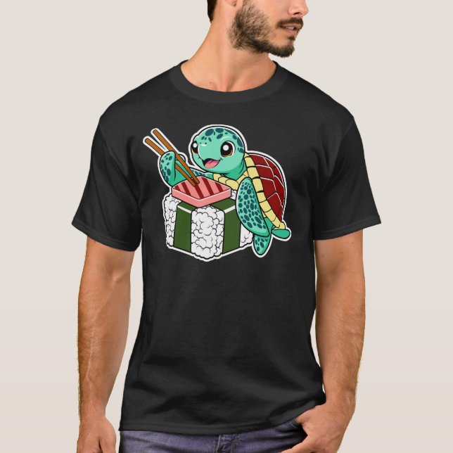 Funny Animal Sea Turtle Eating Spam Musubi T-Shirt (Front)