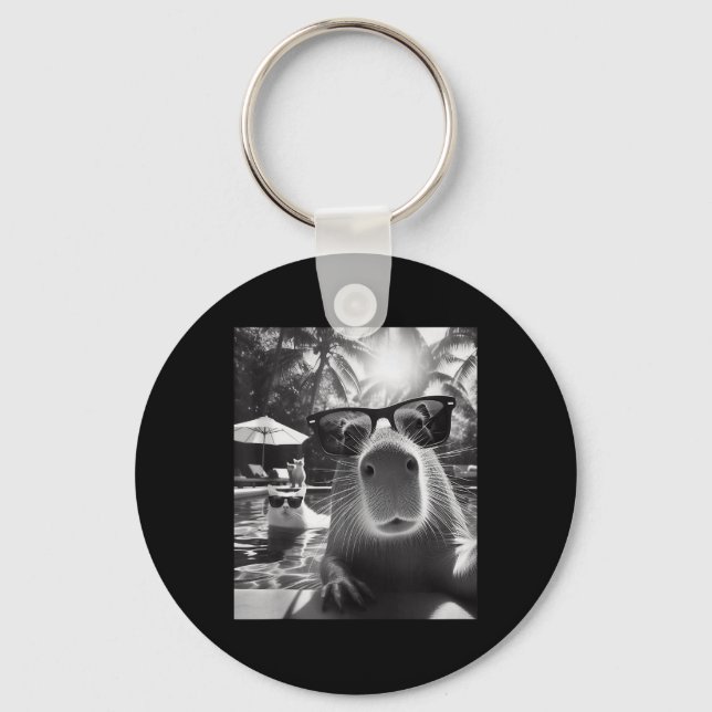 Funny Animal Swimming Pool Capybara Selfie With Ca Key Ring (Front)