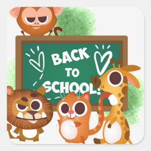Funny Animals Back to School Square Square Sticker