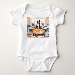 Funny animals in bath baby bodysuit