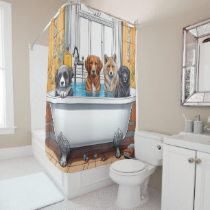 Funny animals in bath shower curtain