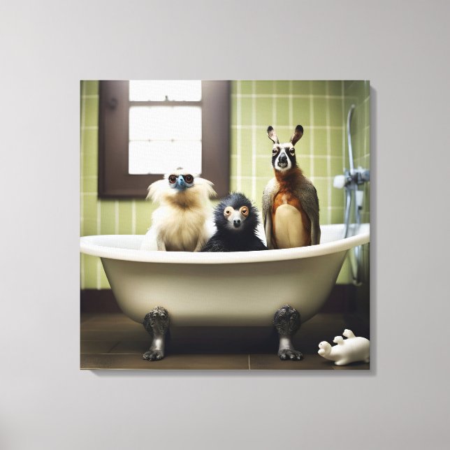 Funny animals in bathroom canvas print (Front)