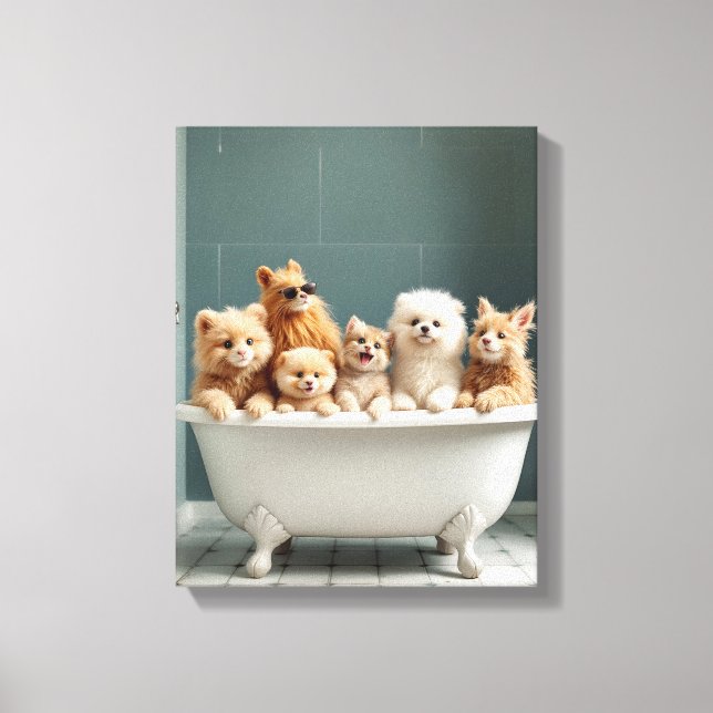 Funny animals in bathtub canvas print (Front)