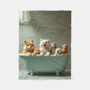 Funny animals in bathtub fleece blanket