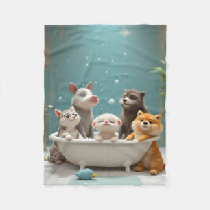 Funny animals in bathtub fleece blanket