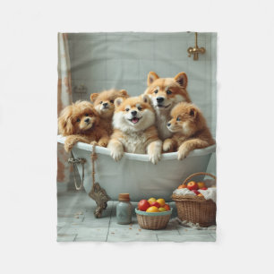 Funny animals in bathtub fleece blanket
