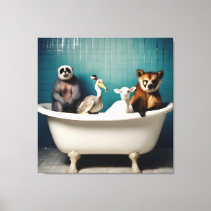 Funny animals in the bathroom canvas print