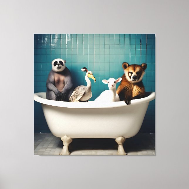 Funny animals in the bathroom canvas print (Front)