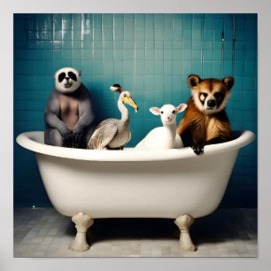 Funny animals in the bathroom poster