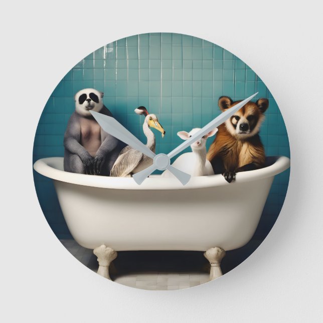 Funny animals in the bathroom round clock (Front)