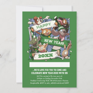 Funny Animals New Year's Party Sports Fans Cartoon Invitation