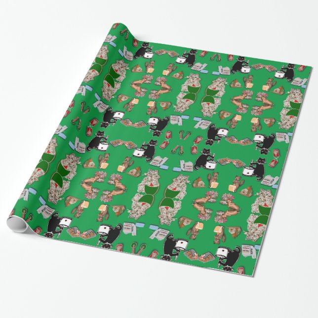 Funny Animals Night Before Xmas  Wrapping Paper (Unrolled)